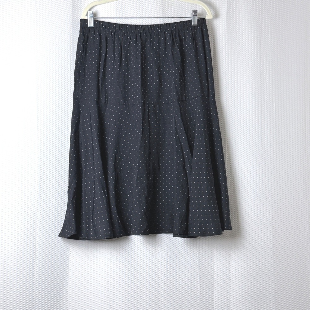 FLAX Midi Skirt Women Size 14 Black Polka Dot Lagenlook Linen USA Grandma Boho
